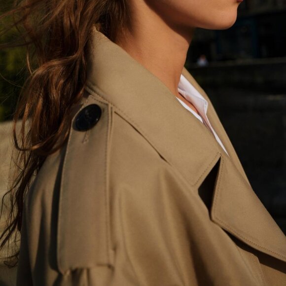 ZARA Light Camel Long Double-breasted Trench Coat With Belt - Picture 8 of 12